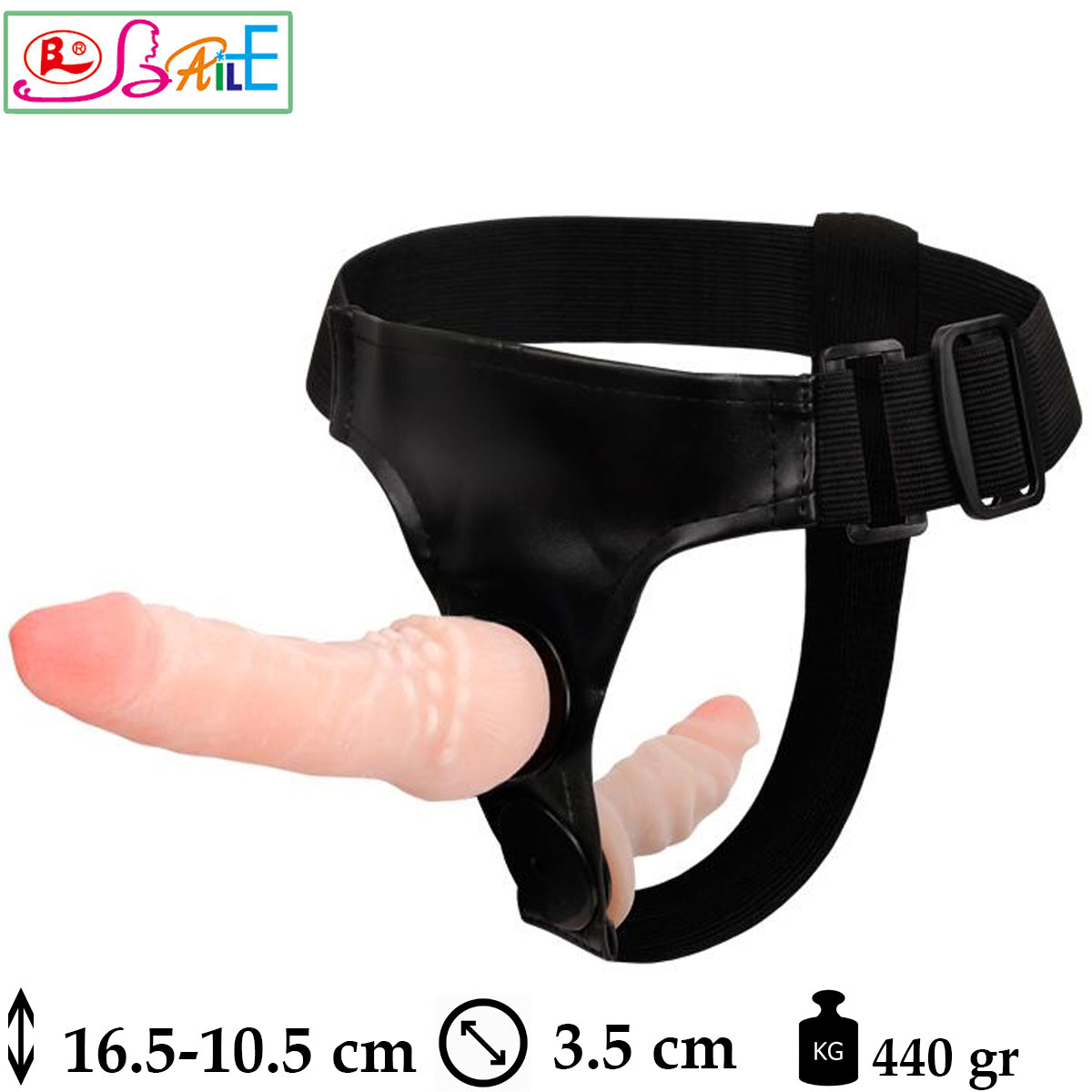 Female Harness Klitoris Uyaricili 16.5 cm-10.5 cm Boy 3.5 cm ap Belden Baglamali ift Tarafli Strapon L-B1045