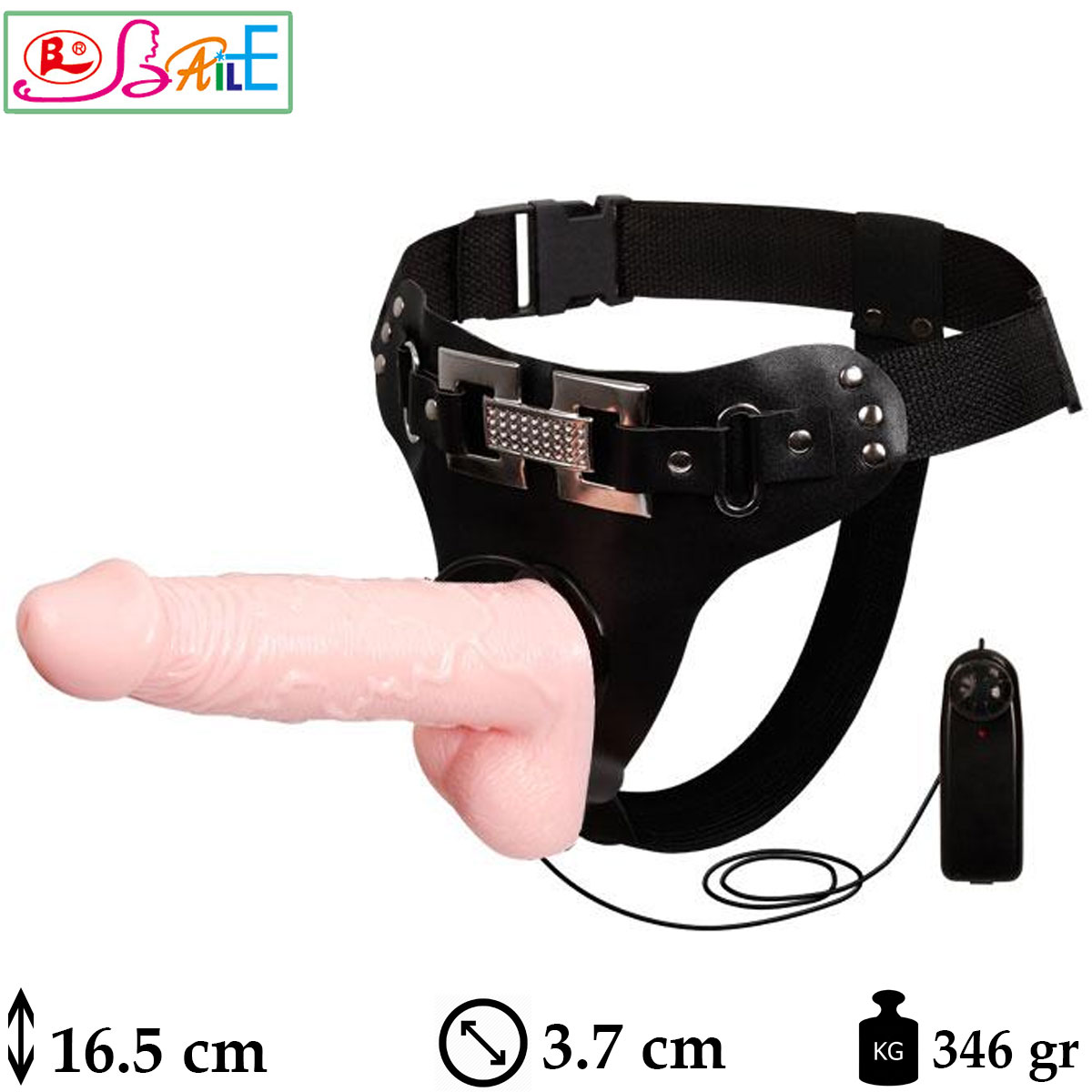 Harness 16.5 cm Boy 3.7 cm ap Sklebilir Dildolu Titresimli Realistik Belden Baglamali Penis L-B1050