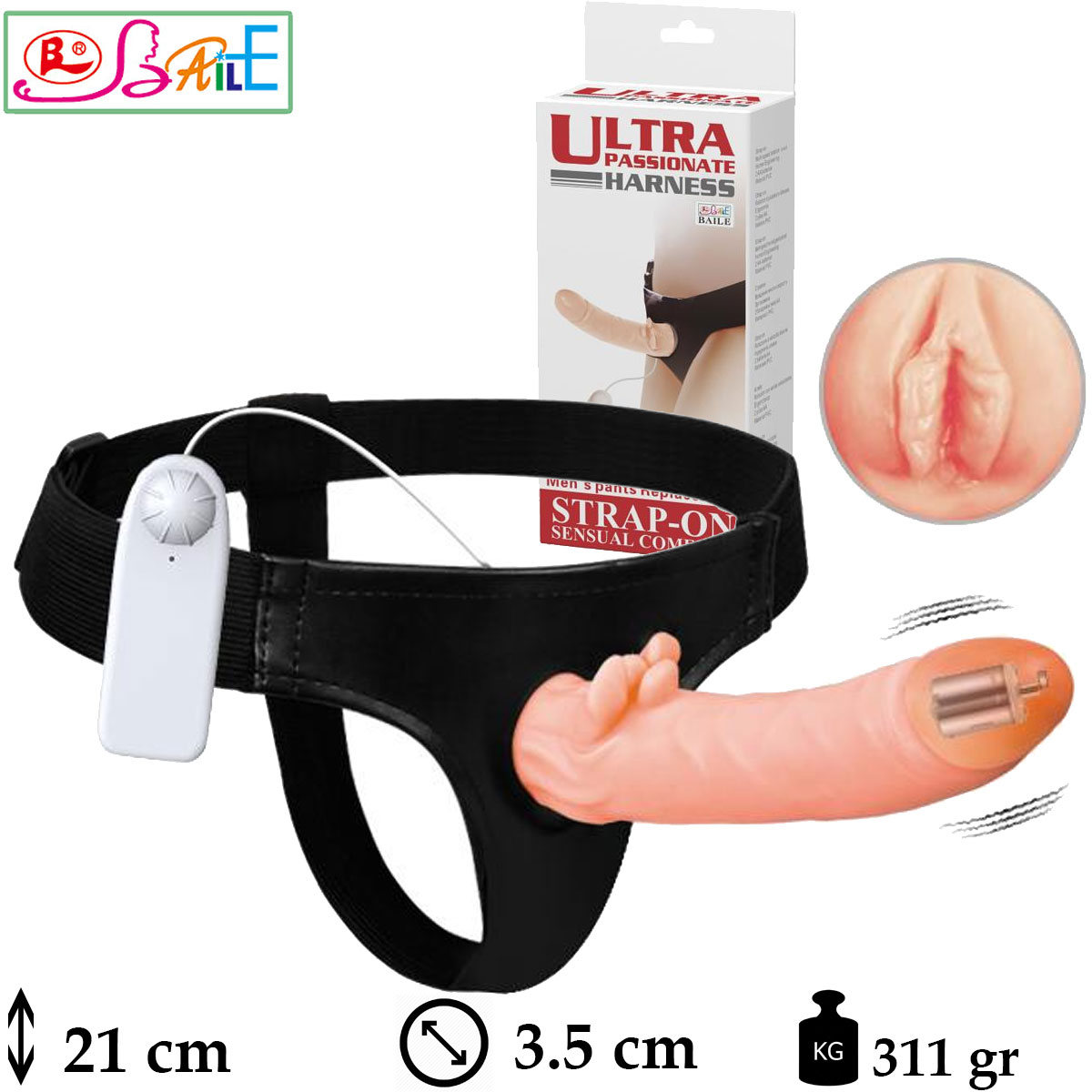 Ultra Passionate Harness 21 cm Boy 3.5 cm Çap 9 cm Uzatmalı Vajina Girişli Strapon L-B1084
