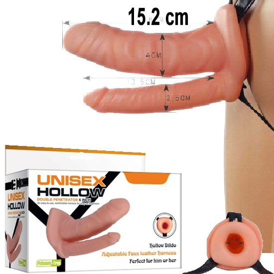 15.2 cm Vajinal & 13 cm Anal Duble Penisli Belden Baglamali Strapon  C-LV3006