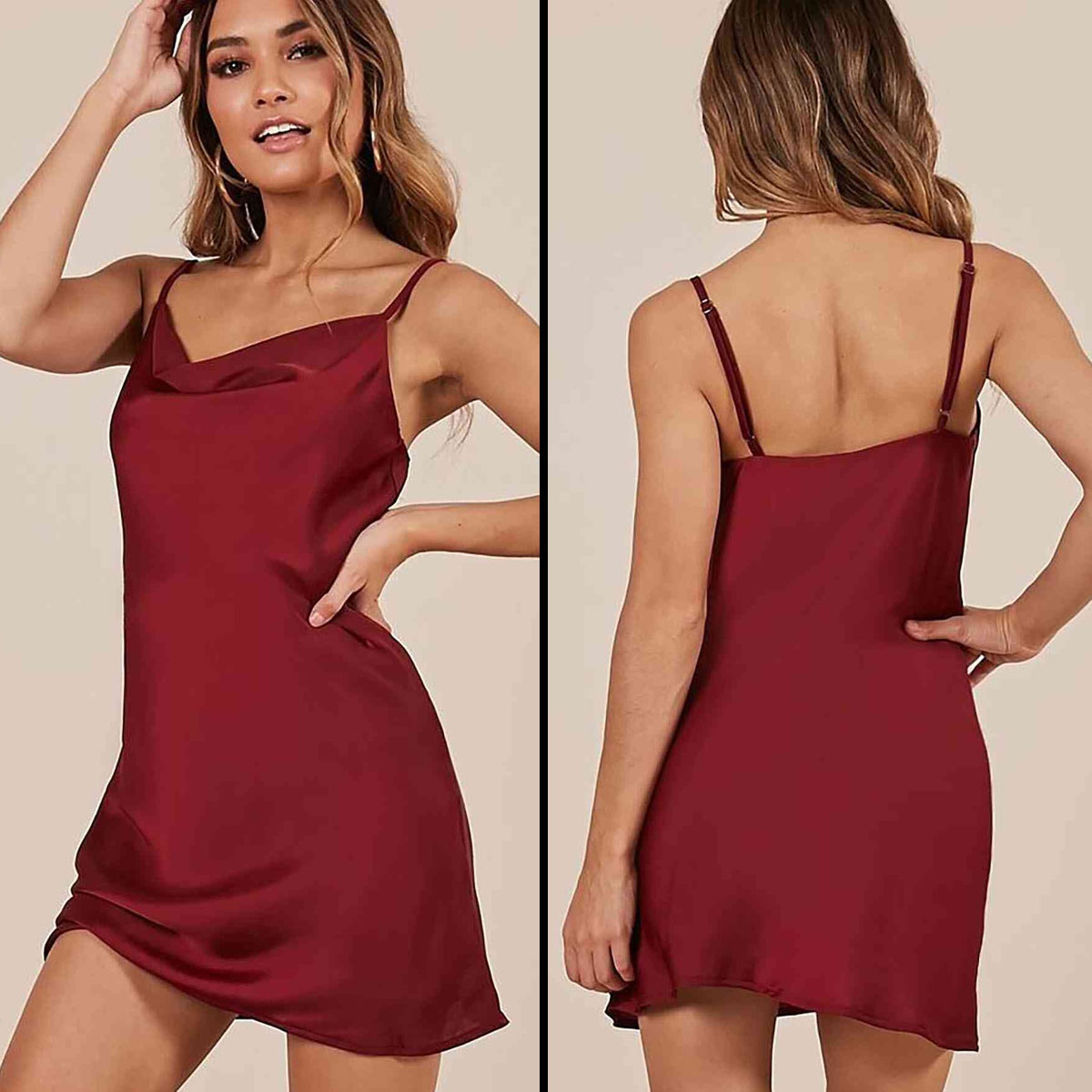 Ggs Degajeli Bordo Saten Elbise MS2349-Bordo