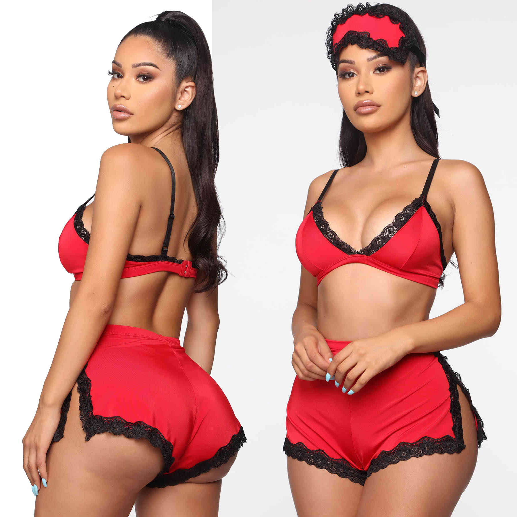 Kirmizi Seksi Kapsiz Styen Klot Takim MS3247-Kirmizi