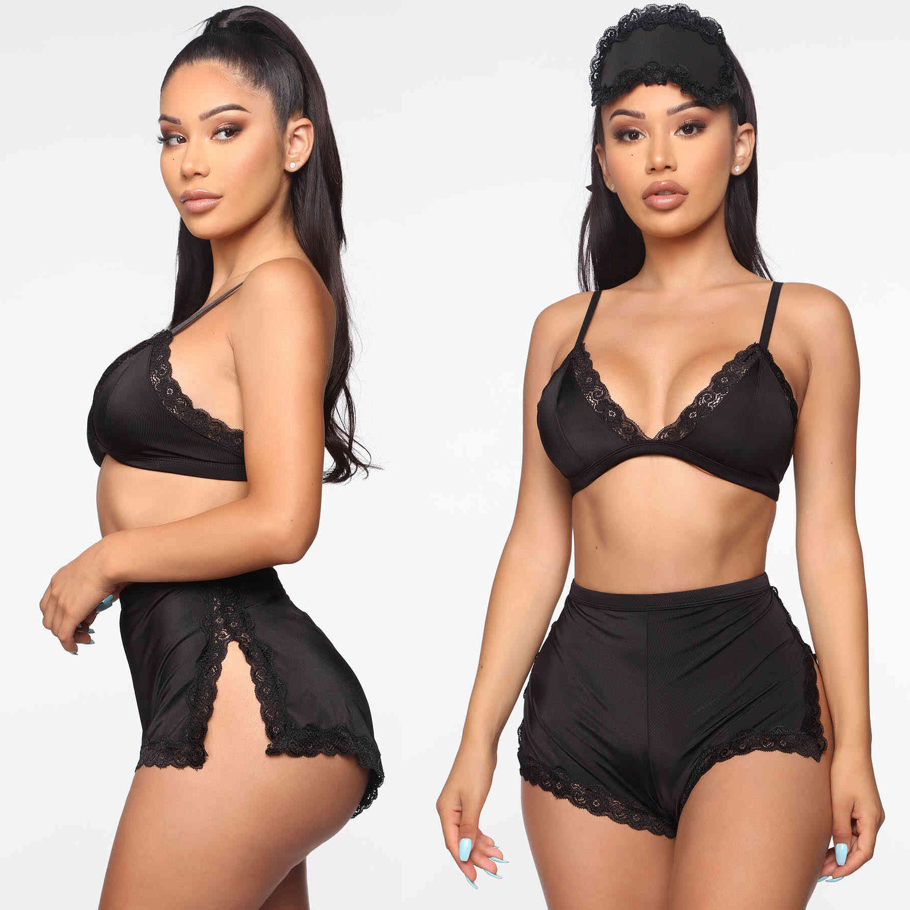 Siyah Seksi Kapsiz Styen Klot Takim MS3247-Siyah