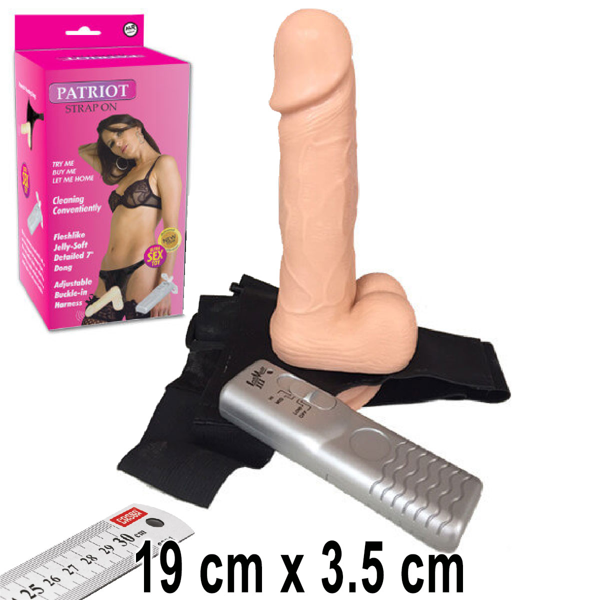 Patriot Strapon 19 cm Boy 3.5 cm ap Titresimli Ii Dolu Realistik Belden Baglamali Takma Penis AL-3010