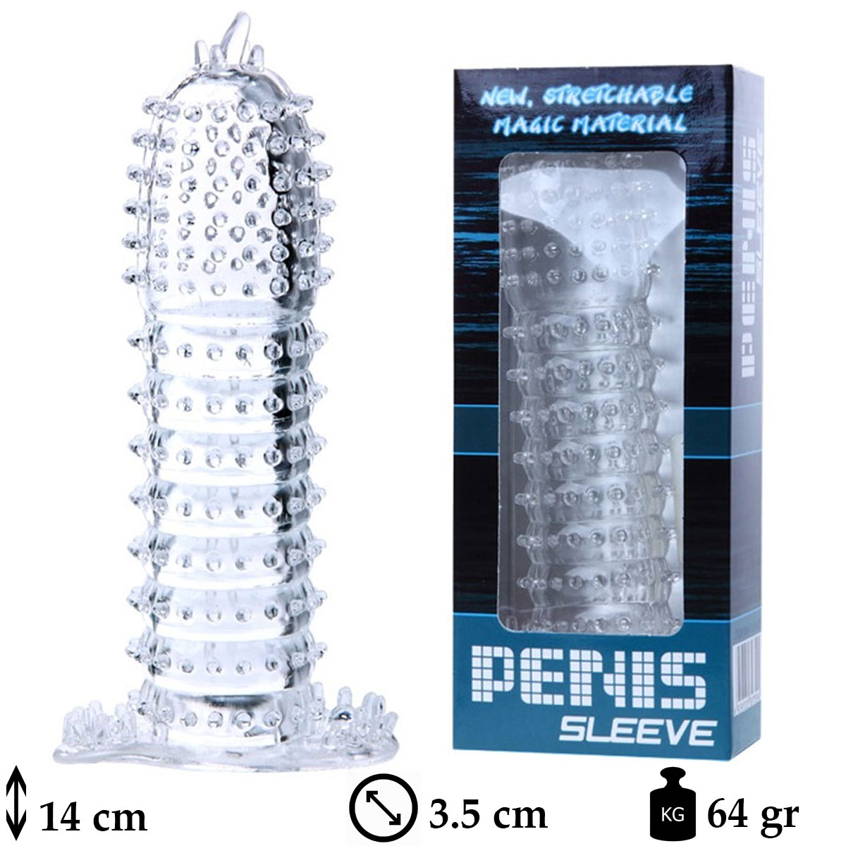 Penis Sleeve 14 cm boy 3,8 cm ap Sper Tirtikli Bayan Uyarici Seffaf Penis Kilifi L-B1002