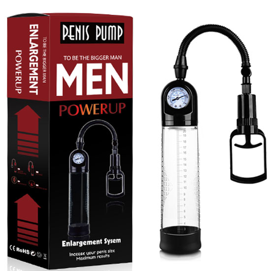 Men Powerup - 20 cm Boy 7 cm Çap Fanuslu Basınç Göstergeli Penis Pompası C-463