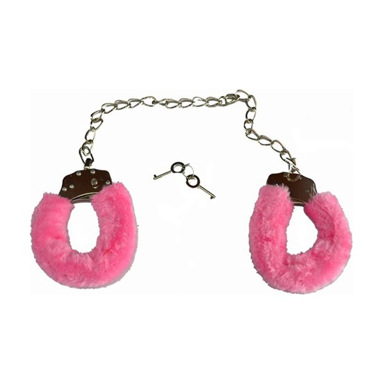 Pembe Pelus Kaplamali Metal Seks Kelepesi - BDSM Fetis Aksesuar