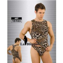 Leopar Desenli Yüzücü Atlet ve Tanga Seksi Erkek Çamaşır Takımı ART-15103