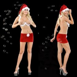 Ggsleri Aikta Birakan Alttan Destekli Styen ve Sper Mini Etekli Seksi Noel Anne Kostm ART-2049