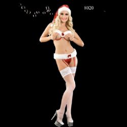 Göğüsleri Kapatmayan Peluş Sütyen Peluş Jartiyer Seksi Noel Anne İç Çamaşır Kostümü ART-2080