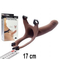 Hollow Strapon İçi Boş 17 cm Boy 4 cm Uzatmalı Esmer Ten Et Dokulu Protez Penis AL-182012-brown