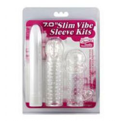 Slim Vibe Sleeve Kits 2 Yumuşak Silikon Kılıf ve 17.78 cm Boy Vibratörlü Seks Seti AL-3-6203-1