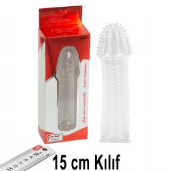 15 cm Boyunda Tırtıklı Zevkli Gövdeli Şeffaf Penis Kılıfı AL-377-red