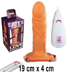 Love Strap-On 19 cm Boy 4 cm Çap Titreşimli Yumuşak Latex İçi Boş Belden Bağlamalı Protez Penis AL-41-0179