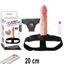 Flesh Strapon 20 cm Boy Titreşimli Kalın Damarlı Et Dokulu İçi Boş Belden Bağlamalı Protez Penis AL-605-B