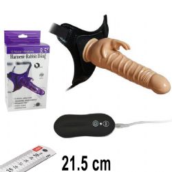 Harness Rabbit Dong 21.5 cm Boy 10 Titresim Mod Ten Rengi Klitoris Zevklendiricili Takma Penis AL-92004-2