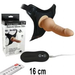 Harness Silicone Dildo Ten Rengi 16 cm Boy 10 Mod Su Geçirmez Titreşimli Silikondan Protez Penis AL-92005