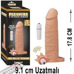 Pleasure X-Tender 17.8 cm Boy Titreşimli 9.1 cm Uzatmalı Realistik Et Dokulu Penis Kılıfı AL-LS-099