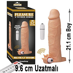 Pleasure X-Tender 21.1 cm Boy 9.6 cm Uzatmalı Klitoris Uyarıcılı Titreşimli Realistik Penis Kılıfı AL-LS-103