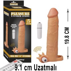 Pleasure X-Tender 19.8 cm Boy Titreşimli 9.1 cm Uzatmalı Realistik Et Dokulu Penis Kılıfı AL-LS-104
