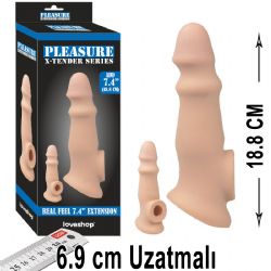 Pleasure X-Tender 18.8 cm Boy 6.9 cm Uzatmali Realistik Et Dokulu Penis Kilifi AL-LS-213