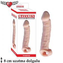 Maxxmen Sleeve 8 cm Uzatmali Testis Kelepeli Realistik Et Dokusunda Penis Kilifi AL-LS466-B