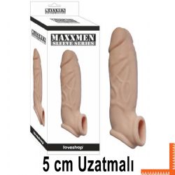 Maxxmen Sleeve 5 cm Uzatmali Testis Kelepeli Realistik Et Dokusunda Penis Kilifi AL-LS518-C