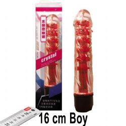 Crystal 16 cm Boy Kırmızı Renk Vibratör ve Zevk Kılıfı Seti AL-Q028-1