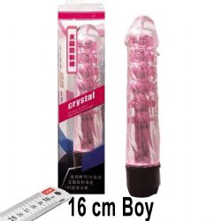 Crystal 16 cm Boy Pembe Renk Vibratör ve Zevk Kılıfı Seti AL-Q028-3