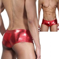 Arkası Kalpli Parlak Kırmızı Mini Erotik Erkek Boxer ART-15194