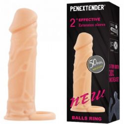 Penextender Testis Halkalı Realistik Et Dokulu 5 cm Uzatmalı Penis Kılıfı C-0080