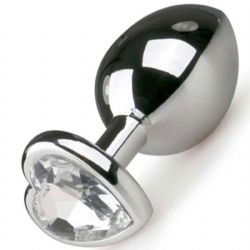 Kalpli Mücevherli Gümüş Rengi Çelik Anal Plug - Küçük Boy C-401006