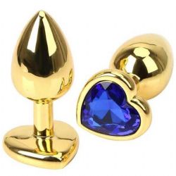 Kalp Mücevherli Altın Rengi Metal Anal Plug - 7 cm Boy x 2.7 cm Çap Küçük Boy C-401009