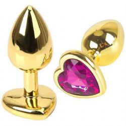 Kalp Mücevherli Altın Rengi Metal Anal Plug - 8 cm x 3.4 cm Orta Boy C-401010