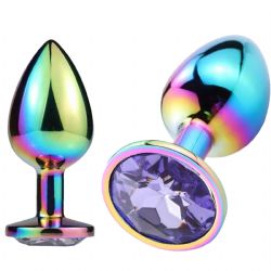 Kristal Mücevherli Çok Renkli Metal Anal Plug - 9.5 cm Boy x 4 cm Çap Büyük Boy C-401014