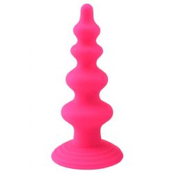 Vantuzlu Bogumlu 11 cm Boy x 1 cm-3.5 cm ap Pembe Silikon Anal Plug | C-7382