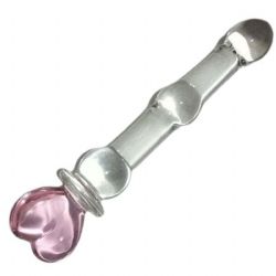 Boğumlu Gövdeli Dibi Kalp Detaylı Şeffaf Kırılmaz Cam Dildo 17 cm Boy x 2.2 cm Çap C-7533