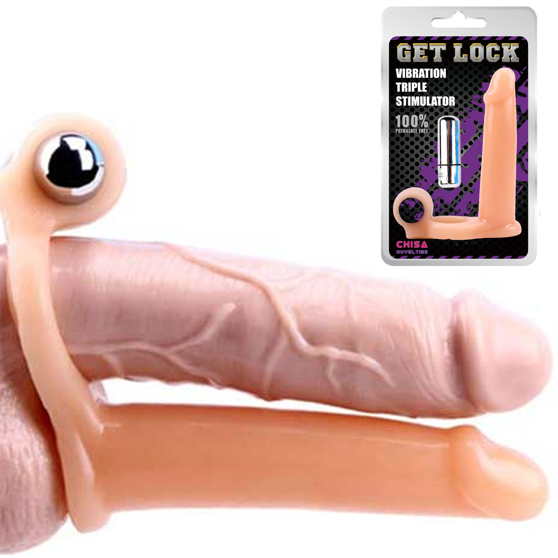 Get Lock 15.5 cm Boy 3 cm Çap Penis Halkalı Titreşimli Takma Penis C-CH0025