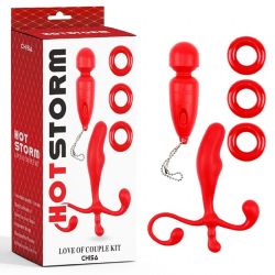 Çiftlere Özel Kırmızı Plug Halka ve Mini Vibratörlü 5 Parça Seks Seti C-CH0061