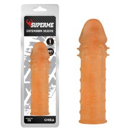 Superme 16.2 cm Boy 5 cm Çap Tırtıklı ve Boncuklu Gövdeli 2.5 cm Uzatmalı Penis Kılıfı C-CH0078