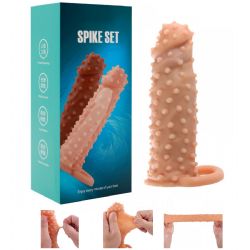 Superme 17 cm Boy 4 cm Çap Tırtıklı Burgulu Başlı Testis Halkalı Penis Kılıfı C-YN0084