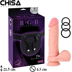 R.G.B Sex Harness Strap-On 21.5 cm Boy 4.3 cm Çap Sökülebilir Vantuzlu Kemerli Testisli Protez Penis C-CH7122
