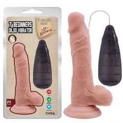 Beginners Vibrasyonlu Dildo 17.5 cm Boy 3.5 cm Çap Testisli Vantuzlu Ten Rengi Gerçekçi Penis C-CH7801