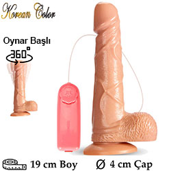 JB Srfs 360° Oynar Başlı 19 Boy 4 cm Çap Kalın Damarlı Vantuzlu Pilli Titreşimli Testisli Vibratör C-YN7256