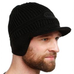 Siperli ve Kulaklı Siyah Unisex Şapka Bere FNM-2060-siyah