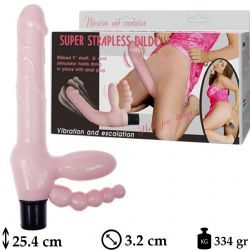 Super Strapless Dildo ft Tarafl Motorlu 3 levli 25.4 cm Biseksel Vibratr L-B1009