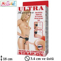 Ultra Harness Şişirme Penisli 18 cm Boy 3.4 cm Çap Testisli Belden Bağlamalı Strapon L-B1051