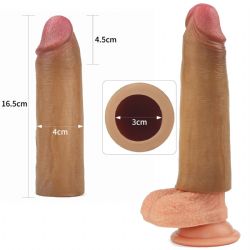 Nature Extender 4.5 cm Uzatma Dolgulu 16.5 cm Boy Penis Kilifi Premium Silikon Kilif Esmer Renk LLT-LV4211B