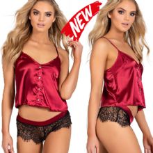 Merry See Dantelli Saten Krmz Shortlu Gecelik Takm - MS2311-Krmz