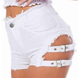 Yanlari Dekolteli Beyaz Denim Kot Short Mini MS2454-Beyaz